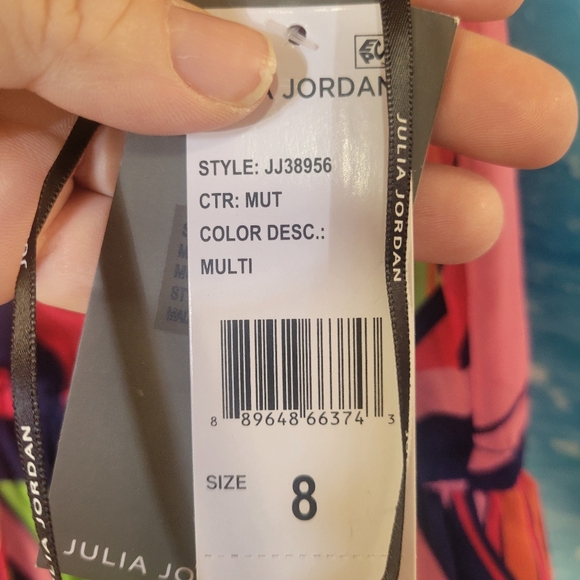 Julia Jordan NWT Women's Printed Ruffle-Neck Tie-Waist‎ Midi Dress size 8 - Picture 6 of 8